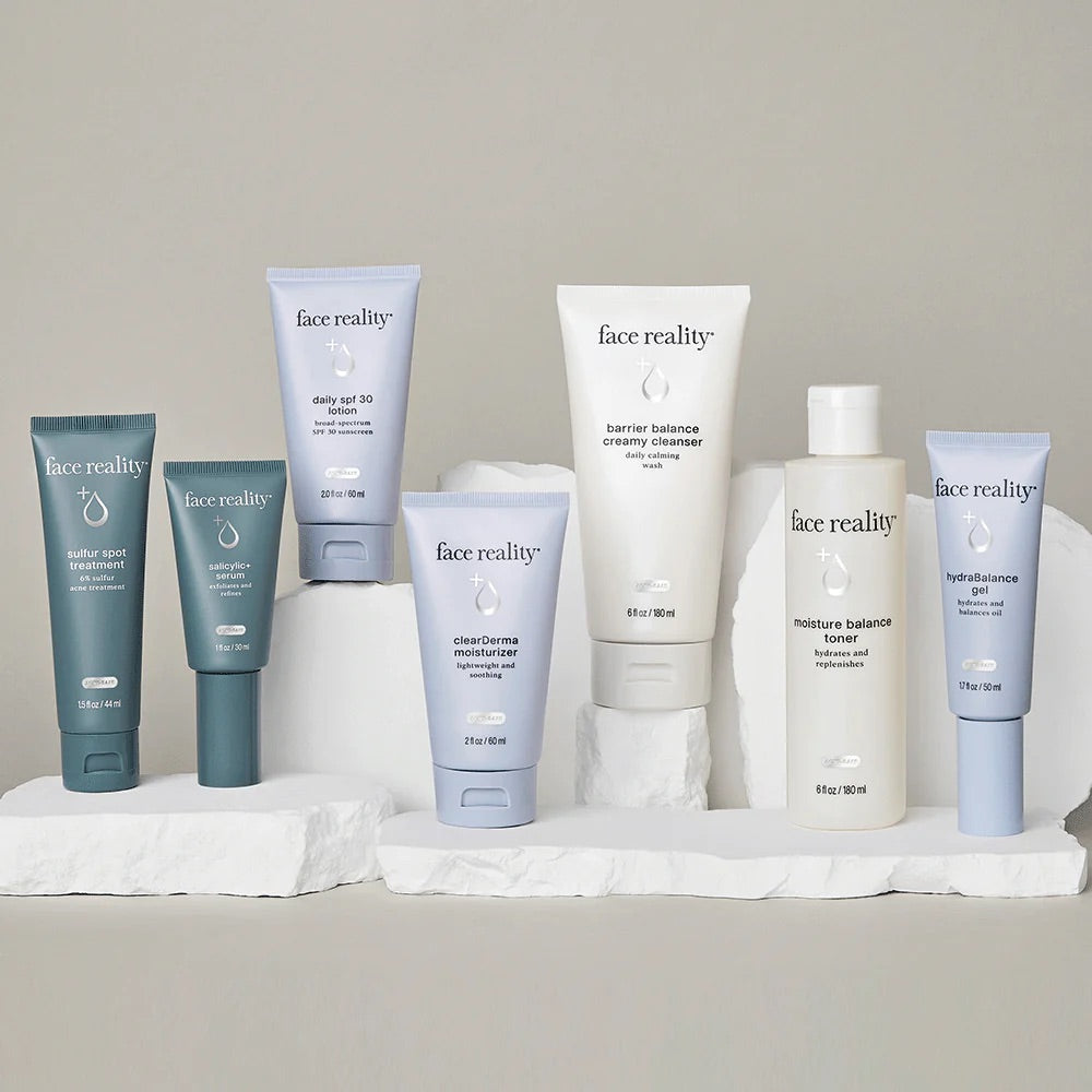 Face Reality product collection with a grey background
