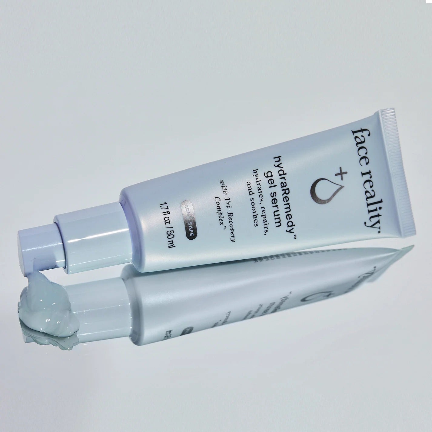 HydraRemedy Gel Serum from 'face reality' on a light gray background