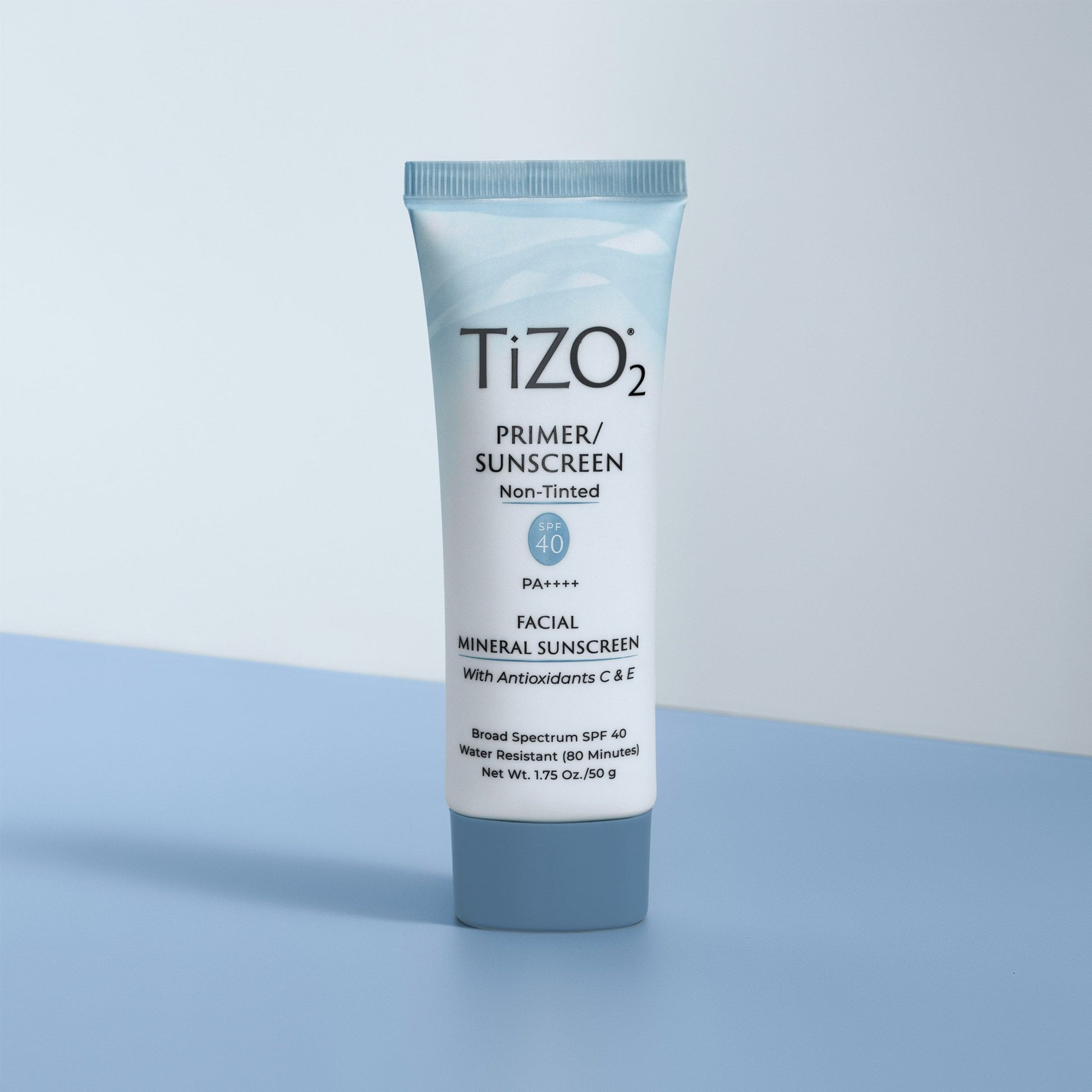 TiZO2 Facial Primer - Non Tinted SPF 40 product tube with a white and grey background