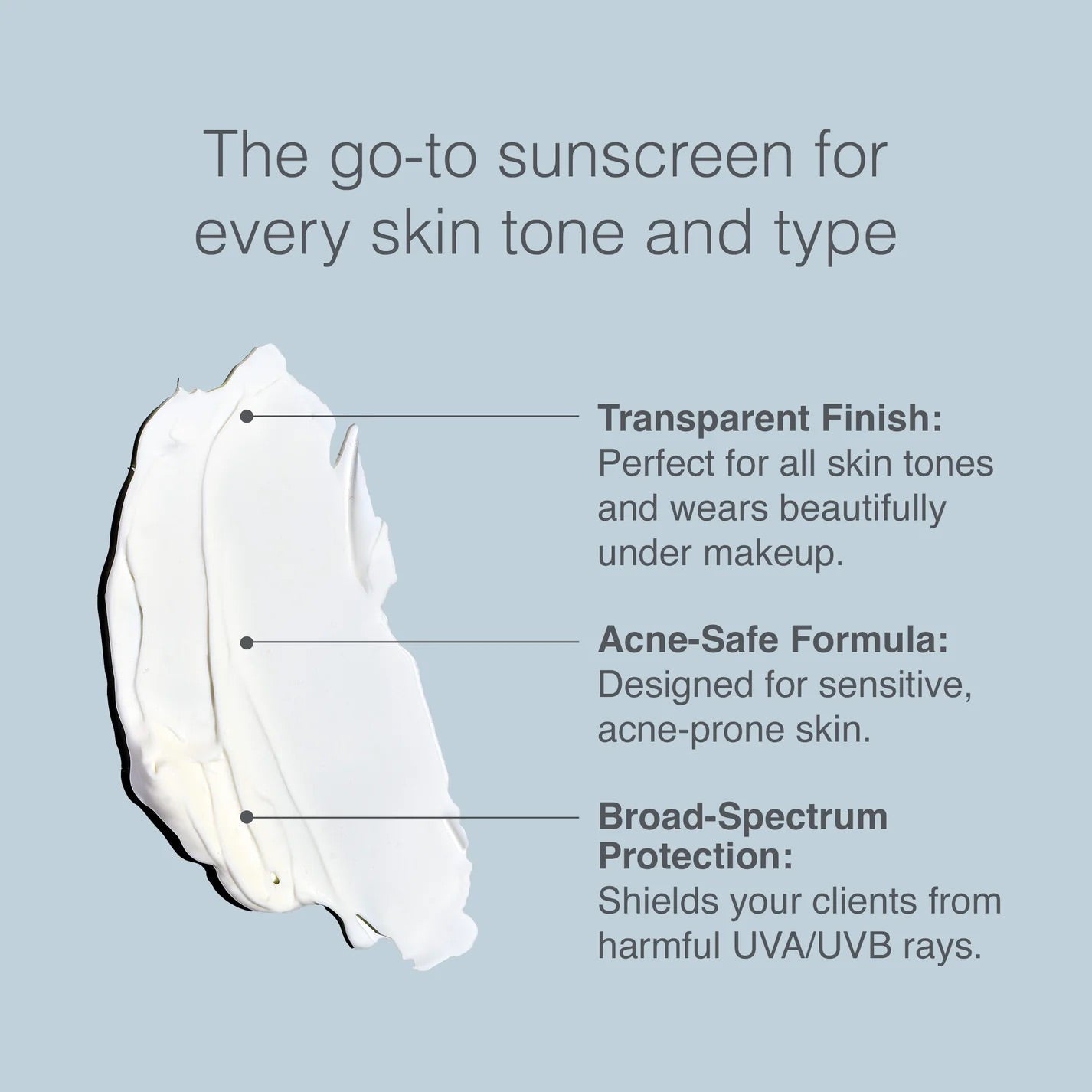 Face Reality's daily spf 30 plus info graphic sheet with white-colored product swatch on light blue background